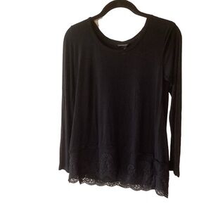 Club Monaco Black Long Sleeve Lace Hem Blouse Goth Dark Fairy Whimsigoth Size S